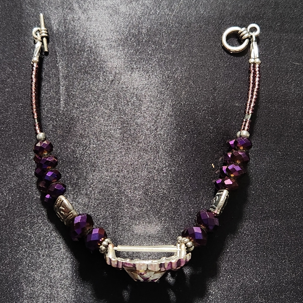 Purple Floral Crystal Beaded Bracelet - Unbranded - Picture 4 of 5